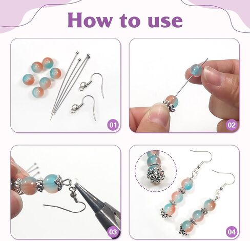 TOAOB 200pcs 50mm Silver Stainless Steel Ball Pins with 10 Styles Spacer Beads Head Pins for DIY Craft Earring Bracelet Necklace Pendant Supplies Jewelry Making in Saudi Arabia