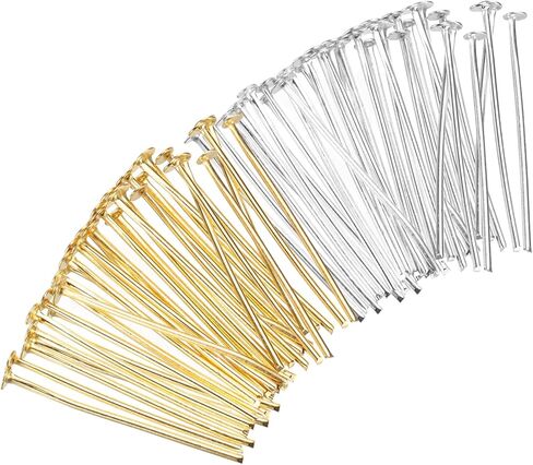 Generic 200Pcs Flat Head Pins for Jewelry Making 25mm Brass Flat Head Pins Jewelry Head Pins for Craft Earring Bracelet Necklace Pendant Supplies 20 Gauge White and Gold in Saudi Arabia