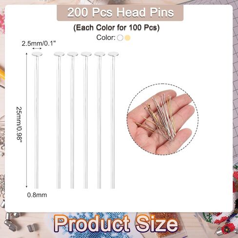 Generic 200Pcs Flat Head Pins for Jewelry Making 25mm Brass Flat Head Pins Jewelry Head Pins for Craft Earring Bracelet Necklace Pendant Supplies 20 Gauge White and Gold in Saudi Arabia