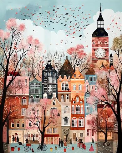 Landscape Stamped Cross Stitch Kits - Street Scenery Needlepoint Counted Cross Stitch Kits for Beginners Adults Patterns Dimensions Needlecrafts Embroidery Kits Arts and Crafts in Kuwait