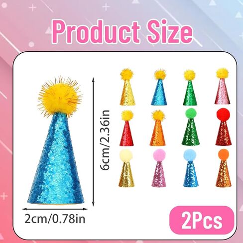 12 PCS Stuffed Animal Party Hats, Mini Birthday Hats for Stuffed Animals, Dog Party Hat Set with Pom Poms and Sequins, Perfect for Pet Birthday Parties and Photo Shoots in Saudi Arabia