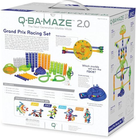 MindWare Q-BA-Maze 2.0 Grand Prix Racing Set – Marble Run Building Toy with Motion-Activated Lights, Ages 8 and Up in Saudi Arabia