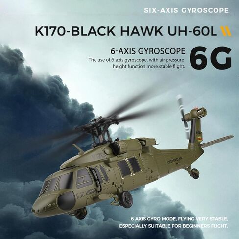 RC Helicopter Model, Wltoys K170 BK Hawk UH-60L 170 Size 4CH Flybarless Helicopter with Adjustable Left and Right Hand Throttle (RTF Version) in Saudi Arabia