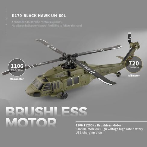 RC Helicopter Model, Wltoys K170 BK Hawk UH-60L 170 Size 4CH Flybarless Helicopter with Adjustable Left and Right Hand Throttle (RTF Version) in Saudi Arabia