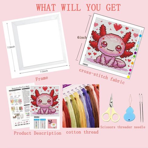 VIGEGU Cross Stitch Kits for Beginners,Salamander Stamped Cross Stitch for Adults with Framed,Crafts for Girls 8-12 Embroidery Kit Partial 11CT Cross-Stitch Arts and Crafts for Adults 6.7x6.7inch in Saudi Arabia