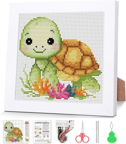 VIGEGU Cross Stitch Kits for Beginners,Salamander Stamped Cross Stitch for Adults with Framed,Crafts for Girls 8-12 Embroidery Kit Partial 11CT Cross-Stitch Arts and Crafts for Adults 6.7x6.7inch in Saudi Arabia