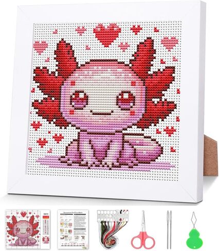 VIGEGU Cross Stitch Kits for Beginners,Salamander Stamped Cross Stitch for Adults with Framed,Crafts for Girls 8-12 Embroidery Kit Partial 11CT Cross-Stitch Arts and Crafts for Adults 6.7x6.7inch in Saudi Arabia