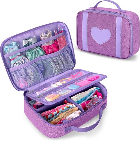 LoDrid Zipper Carrying Case Compatible with Barbie Clothes, 1 Binder and 1 Removable Devider with Multiple Pockets and Handle for Doll Accessories, Pink, Bag Only in Kuwait