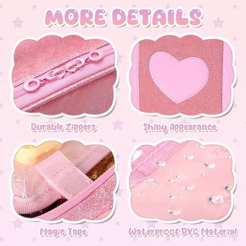 LoDrid Zipper Carrying Case Compatible with Barbie Clothes, 1 Binder and 1 Removable Devider with Multiple Pockets and Handle for Doll Accessories, Pink, Bag Only in Kuwait
