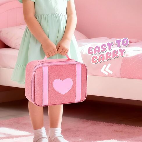 LoDrid Zipper Carrying Case Compatible with Barbie Clothes, 1 Binder and 1 Removable Devider with Multiple Pockets and Handle for Doll Accessories, Pink, Bag Only in Kuwait