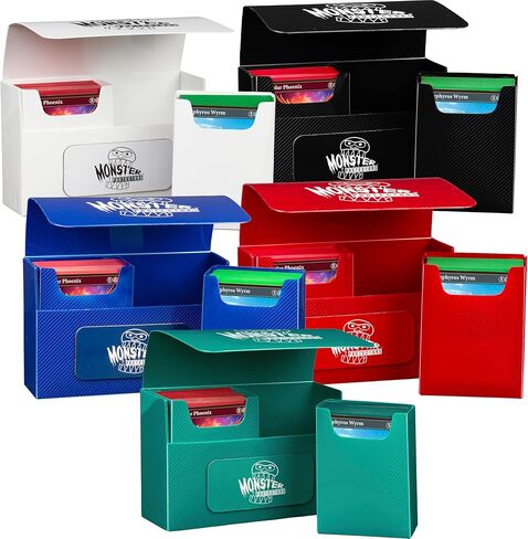 Monster Magnetic Double Deck Storage Box 5 Pk w 2 Removable Deck Sleeves- Each Holds 150 Gaming TCGs-Compatible with Yugioh, and Other Trading Cards- Durable Riveted Construction, Gift in Saudi Arabia