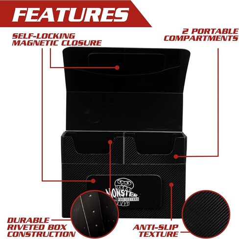 Monster Magnetic Double Deck Storage Box 5 Pk w 2 Removable Deck Sleeves- Each Holds 150 Gaming TCGs-Compatible with Yugioh, and Other Trading Cards- Durable Riveted Construction, Gift in Saudi Arabia