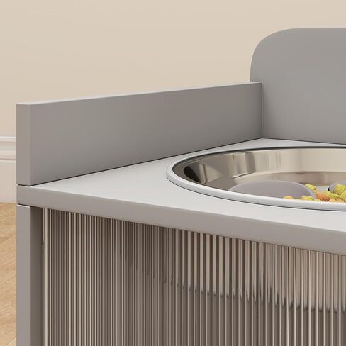 PawHut Elevated Dog Bowls with Storage, Raised Dog Bowl Stand with 2 Stainless Steel Food Dishes and Slow Feeder, Pet Feeding Station for Large Breeds, Gray in Saudi Arabia