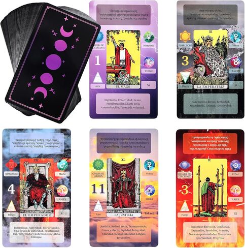 BWTY Cartas De Tarot Español Tarot para Principiantes en Español مع المعاني عليها، الكلمات الرئيسية، علم التنجيم (كوكب البروج)، نعم أو لا، العناصر، علم الأعداد in Kuwait