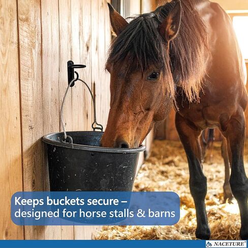 NACETURE Bucket Hooks for Horse Stalls – Anti-Tip Design Feed & Water Bucket Holders, Heavy Duty Stable Barn Fence Accessories – Black Metal Hangers for Horses in Saudi Arabia