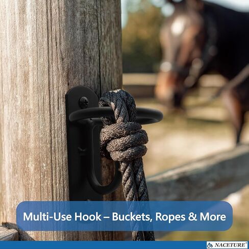 NACETURE Bucket Hooks for Horse Stalls – Anti-Tip Design Feed & Water Bucket Holders, Heavy Duty Stable Barn Fence Accessories – Black Metal Hangers for Horses in Saudi Arabia