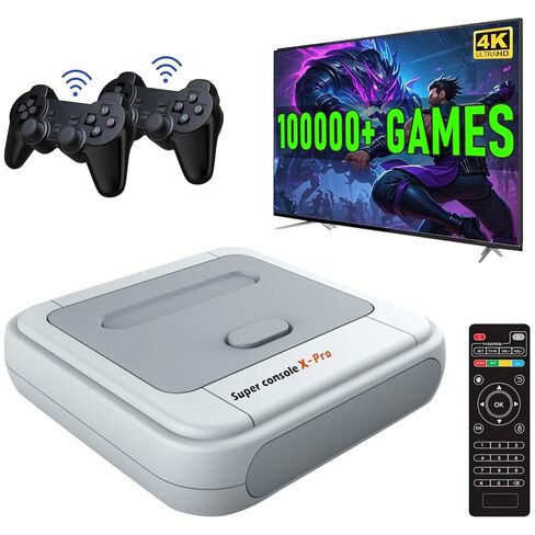 Kinhank Super Console X Pro مع أكثر من 100000 لعبة ونظام تلفزيون وألعاب في 1، وحدات تحكم ألعاب صغيرة ريترو لإخراج 4K HD/AV، متوافقة مع أكثر من 63 محاكيًا، 2 وحدة تحكم في الألعاب in Kuwait