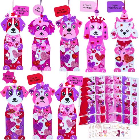 Winlyn 24 Sets Valentine's Day Dog Ornaments Decorations DIY Valentine Puppy Craft Kits Foam Bookmark with Heart Dog Valentine Stickers for Kids School Classroom Activities Party Favors Gift Exchange in Saudi Arabia