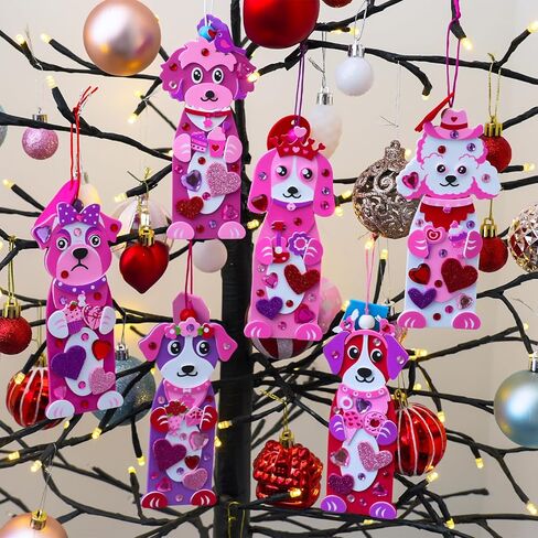 Winlyn 24 Sets Valentine's Day Dog Ornaments Decorations DIY Valentine Puppy Craft Kits Foam Bookmark with Heart Dog Valentine Stickers for Kids School Classroom Activities Party Favors Gift Exchange in Saudi Arabia