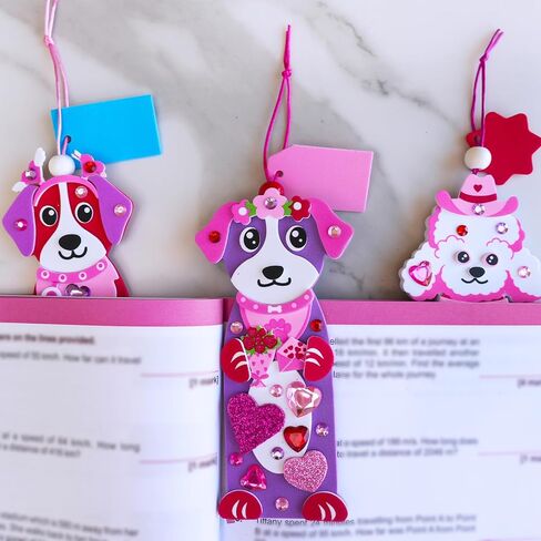 Winlyn 24 Sets Valentine's Day Dog Ornaments Decorations DIY Valentine Puppy Craft Kits Foam Bookmark with Heart Dog Valentine Stickers for Kids School Classroom Activities Party Favors Gift Exchange in Saudi Arabia