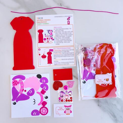 Winlyn 24 Sets Valentine's Day Dog Ornaments Decorations DIY Valentine Puppy Craft Kits Foam Bookmark with Heart Dog Valentine Stickers for Kids School Classroom Activities Party Favors Gift Exchange in Saudi Arabia