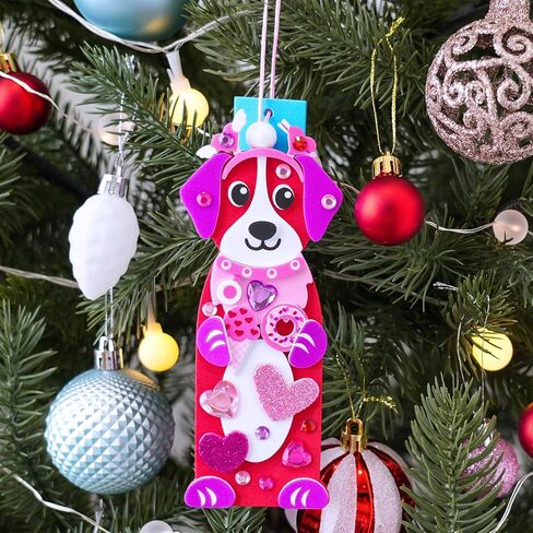 Winlyn 24 Sets Valentine's Day Dog Ornaments Decorations DIY Valentine Puppy Craft Kits Foam Bookmark with Heart Dog Valentine Stickers for Kids School Classroom Activities Party Favors Gift Exchange in Saudi Arabia
