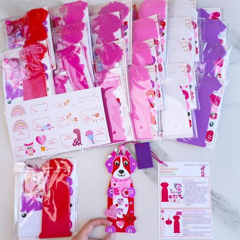 Winlyn 24 Sets Valentine's Day Dog Ornaments Decorations DIY Valentine Puppy Craft Kits Foam Bookmark with Heart Dog Valentine Stickers for Kids School Classroom Activities Party Favors Gift Exchange in Saudi Arabia