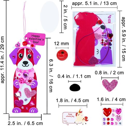 Winlyn 24 Sets Valentine's Day Dog Ornaments Decorations DIY Valentine Puppy Craft Kits Foam Bookmark with Heart Dog Valentine Stickers for Kids School Classroom Activities Party Favors Gift Exchange in Saudi Arabia