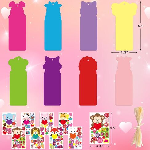 WorldBazaar عيد الحب الإشارات المرجعية الحرفية للأطفال 24 مجموعات عيد الحب DIY اصنع قلبك الخاص الحيوان الإشارات المرجعية ملصقات الأنشطة الصفية تبادل الهدايا لوازم الحفلات in Saudi Arabia