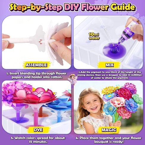 DIY Flower Craft Kits, Magic Dyeing Florist Bouquet Maker Art Supplies Arts and Crafts for Kids Ages 4-6 4-8 8-12, STEM Sensory Toddler Kids Toys Boys Girls Birthday Christmas Valentine’s Day Gifts in Kuwait