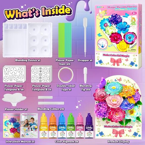DIY Flower Craft Kits, Magic Dyeing Florist Bouquet Maker Art Supplies Arts and Crafts for Kids Ages 4-6 4-8 8-12, STEM Sensory Toddler Kids Toys Boys Girls Birthday Christmas Valentine’s Day Gifts in Kuwait