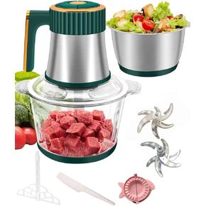 Food Processor, 5-Speed Food Cutting Meat Grinder, Equipped With 12 Cups Of Stainless Steel And 12 Cups Of Glass Bowls, Suitable For Mixing Dough, Meat, Vegetables, Etc., 2 Sets Of Blades in Kuwait