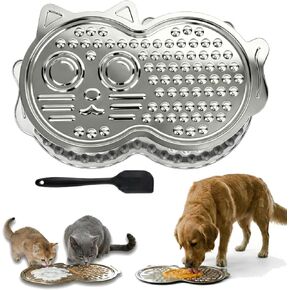 Heavy Duty Stainless Steel Lick Mat for Dogs & Cats – 15" x 10" Extra Large Chew Proof Slow Feeder with Suction Cups, Metal Licking Pad for Anxiety Relief, Cute Cat Silhouette Design in Saudi Arabia