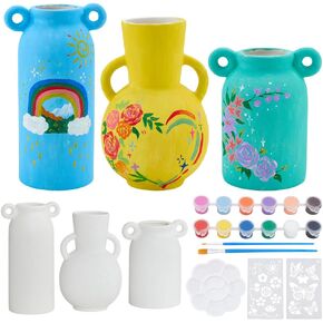 WEBEEDY 3 Sets Ceramic Vases Painting Kit for Adults Beginner Double-Eared White Ceramic Pottery Vase with Butterfly Flower Stencils, Paint, Brushes, Palette Paint Your Own Vase for Party Home Decor in Saudi Arabia