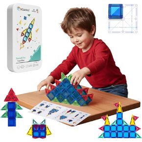 28-Piece Mini Magnetic Tile Travel Set with Metal Tin Case -Road Trip Ready, Travel Must Have, Micro Magnetic Building Blocks-STEM Educational Set for Kids Cognitive Development & Sensory Play in Saudi Arabia