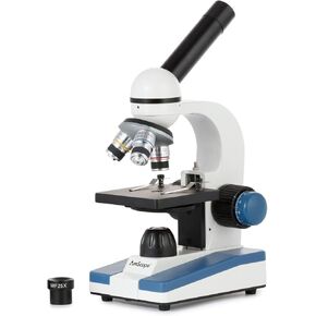 AmScope M150C-PS25 Compound Monocular Microscope, WF10x and WF25x Eyepieces, 40x-1000x Magnification, LED Illumination, Brightfield, Single-Lens Condenser, Coaxial Coarse and Fine Focus, Plain Stage, 110V, Includes Set of 25 Prepared Slides in Kuwait