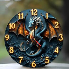 Blue Dragon Wall Clock with Glowing Numbers10-Inch Wooden Wall Clock, Silent Movement, Battery Operated (AA Batteries Not Included), Artistic Home Decor, Perfect for Home Accents in Saudi Arabia