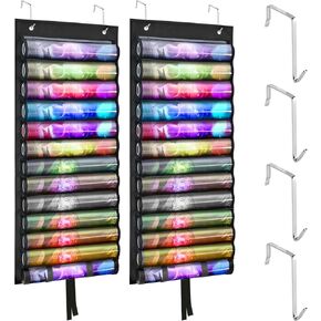 2Pcs Hanging Playmat Tube Storage Bag - Wall-Mount Game Mat Holder with 26 Transparent PVC Slots, 4 Hooks, Dustproof for TCG/RPG/MTG Mats (Black) in Kuwait