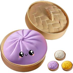 Giant Glitter Dumpling,Giant Dumpling Squish-y,Cute Anxiety Relief Fidget Toy,Jumbo Squishy Toy with Steamer Box,Soft Squeeze Decompression Dough for Adults& Kids (Purple) in Kuwait