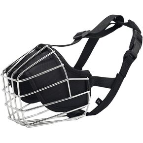 Stainless Steel Dog Muzzle Adjustable Durable Metal Wire Basket for Large and Extra Large Dogs with Leather Straps Breathable, Training, Prevents Biting (M) in Kuwait