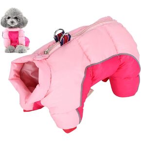 Dog Winter Coat with Back Zipper and D Ring, Windproof Waterproof Warm Pet Jacket, 4 Legs Full Coverage Pink Dog Clothes for Small Medium Dogs in Kuwait