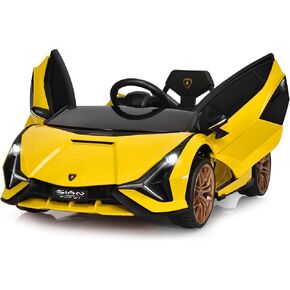 INFANS 12V Licensed Lamborghini Sian Kids Ride On Car with Parent Remote Control, Spring Suspension, MP3 Player, Electric Toy Roadster Carbon Fiber Textured for Toddler (Black) in Saudi Arabia