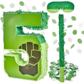 Green Number 4 Birthday Pinata for Kids 16 Inch Superhero Party Pinata with Stick, Blindfold & Confetti, Fun Birthday Game for Boys and Girls (hlk-4th) in Saudi Arabia