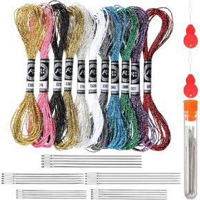 11 Skeins Metallic Embroidery Floss, 12 Strands Metallic Embroidery Thread 8M Colorful Embroideries Floss with 5 Size Needles and 1 Threader for Hand Embroideries String DIY Art Projects in Kuwait