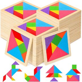 Soulchen 100 حزمة من الألغاز الخشبية Tangrams السائبة للطلاب الأشكال لغز الدماغ المنطق كتلة للعبة Tangram نمط هندسي كتلة لعبة عيد ميلاد حزب جودي حقيبة الحشو الهدايا التعليمية للبالغين in Kuwait