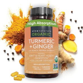 مكمل الكركمين العضوي من فيفا ناتشورالز 1500 مجم (90 قرص)، الكركمين الكركم مع الفلفل الأسود لامتصاص فائق، فعالية عالية موحدة بنسبة 95% من الكركمينويد، دعم المفاصل in Kuwait