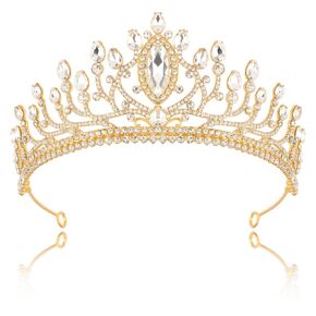 تاج وتاج ذهبي من TODDER، تاج كريستال الأميرة الذهبية للنساء والفتيات تاج Quinceanera لحفلات أعياد الميلاد وحفلات الزفاف وحفلات الهالوين in Kuwait