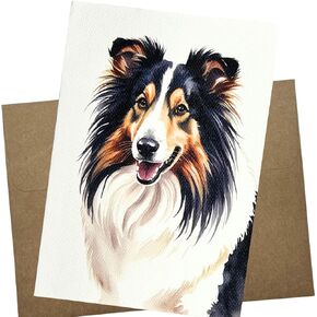 Whitman and Daughter Collie Greeting Card, Blank Inside, White Textured Felt Paper, 5x7 Inch with Premium Kraft Envelope, for Collie Birthday Card, Thank You Note, Retirement - 1288 in Saudi Arabia