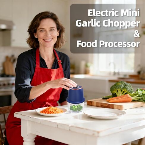 Electric Garlic Chopper, Mini Food Processor & Vegetable Chopper, 350ml Portable Cordless USB Rechargeable Garlic Chopper, Powerful Chopper for Onion, Herb, Nut, Easy to Clean Glass Container（Blue） in Saudi Arabia