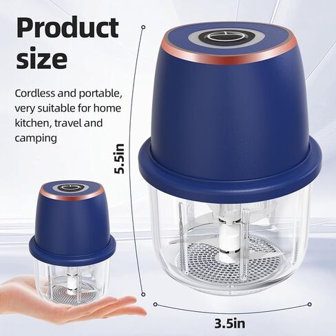 Electric Garlic Chopper, Mini Food Processor & Vegetable Chopper, 350ml Portable Cordless USB Rechargeable Garlic Chopper, Powerful Chopper for Onion, Herb, Nut, Easy to Clean Glass Container（Blue） in Saudi Arabia